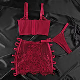 Conjunto De Lencería Amber Rouge Désir Bustier Esculpido Falda Con Recortes Y Braguita A Juego