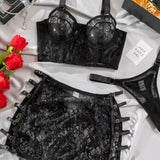 Conjunto De Lencería Amber Rouge Désir Bustier Esculpido Falda Con Recortes Y Braguita A Juego