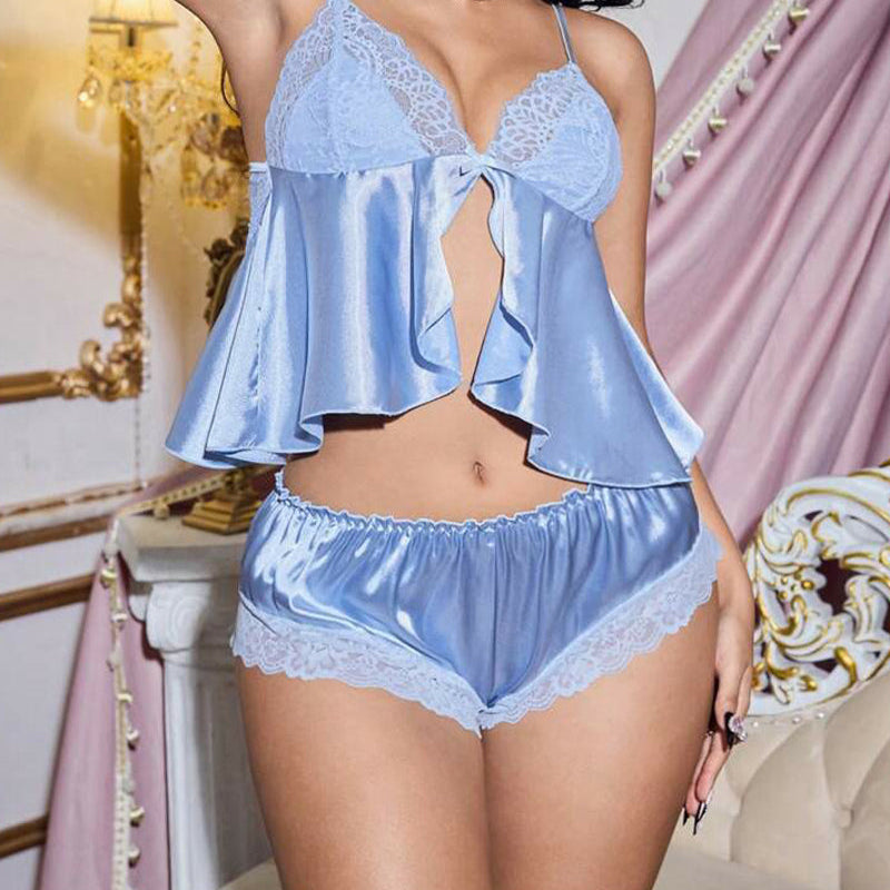 Elif Pijama de Lujo para Mujeres con Detalles de Encaje y Volantes para Dormir y Relajarse