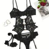 Diane Lencería Sexy En Encaje Y Malla Body Con Detalles De Strass Y Ajuste Suave