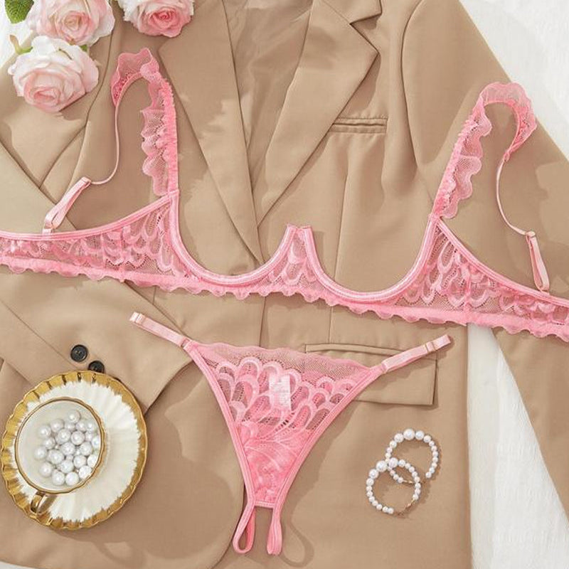 Conjunto De Lencería Sexy De Encaje Con Tirantes Ajustables Y Sostén Push Up Para Un Escote Irresistible