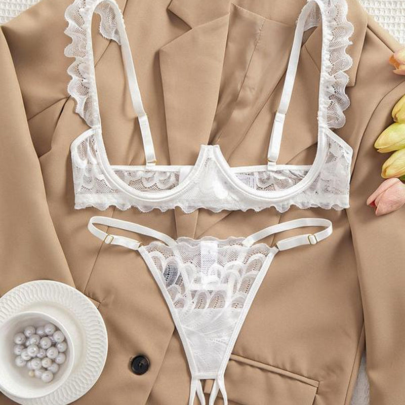 Conjunto De Lencería Sexy De Encaje Con Tirantes Ajustables Y Sostén Push Up Para Un Escote Irresistible