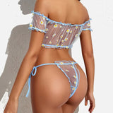 Conjunto De Pijama En Malla Transparente Sexy Gigi Con Diseño Asimétrico De Un Hombro Para Sentirse Femenina