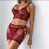 Conjunto De Lencería Amber Rouge Désir Bustier Esculpido Falda Con Recortes Y Braguita A Juego