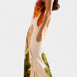 Nuria | Vestido Elegante con Patchwork y Cuello Asimétrico