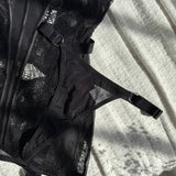 Alessandra Camisón de Satén Negro Mirage con Malla Transparente y Encaje Delicado