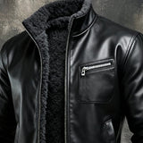 Hernando - Chaqueta de piel cálida en color negro forrada con sherpa