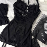 Élisa Conjunto De Lencería Allure De 3 Piezas En Encaje Negro Transparente Y Detalles Delicados