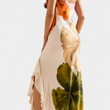 Nuria | Vestido Elegante con Patchwork y Cuello Asimétrico