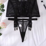 Alessandra Camisón de Satén Negro Mirage con Malla Transparente y Encaje Delicado