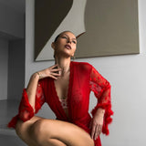 Keira Kimono De Encaje Transparente Para Mujer Con Detalles En Corazón Seductor Y Elegante Bata De Lencería