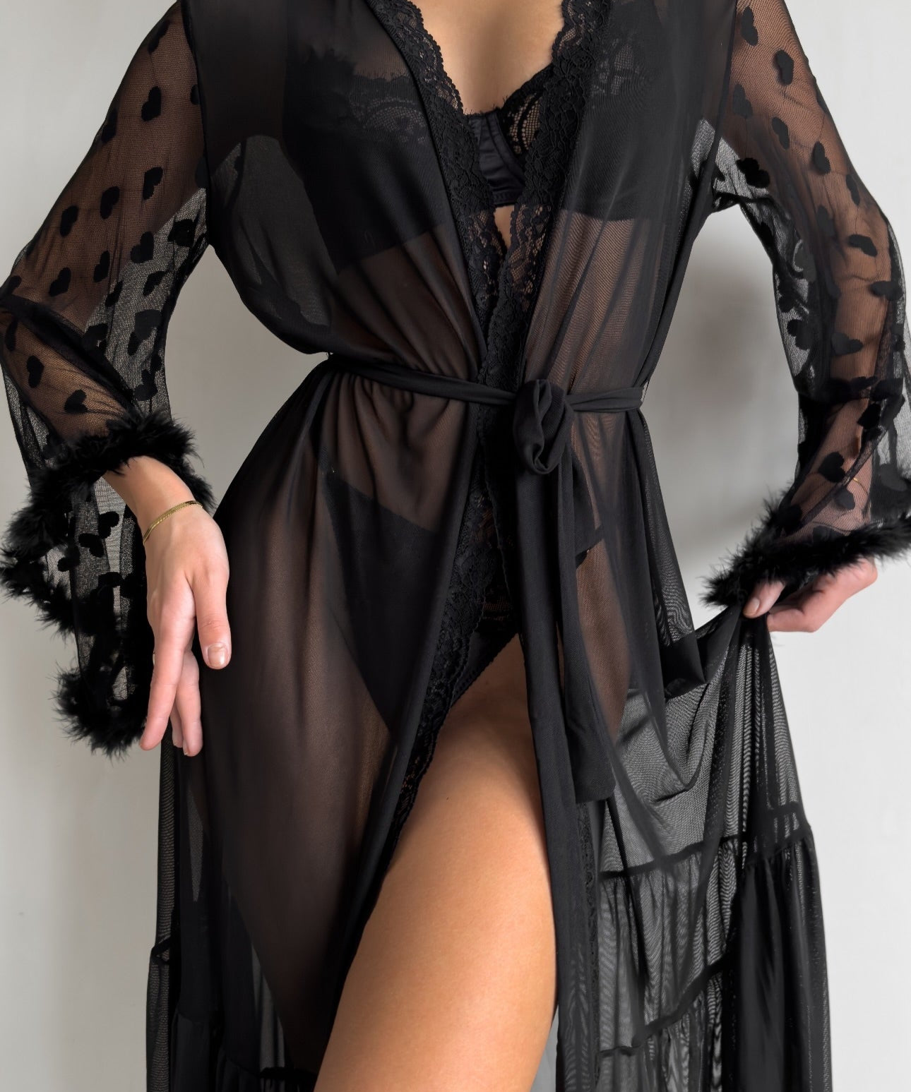 Keira Kimono De Encaje Transparente Para Mujer Con Detalles En Corazón Seductor Y Elegante Bata De Lencería
