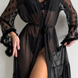 Keira Kimono De Encaje Transparente Para Mujer Con Detalles En Corazón Seductor Y Elegante Bata De Lencería