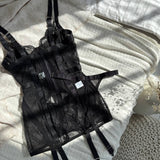 Alessandra Camisón de Satén Negro Mirage con Malla Transparente y Encaje Delicado