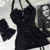 Élisa Conjunto De Lencería Allure De 3 Piezas En Encaje Negro Transparente Y Detalles Delicados