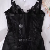 Alessandra Camisón de Satén Negro Mirage con Malla Transparente y Encaje Delicado