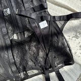 Alessandra Camisón de Satén Negro Mirage con Malla Transparente y Encaje Delicado