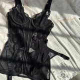 Alessandra Camisón de Satén Negro Mirage con Malla Transparente y Encaje Delicado