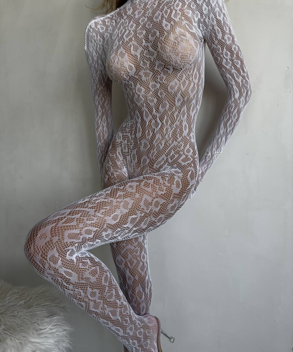 Chloé Bodystocking de Encaje Sensual Tejido Elástico Transparente para Contornear Cada Curva