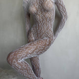 Chloé Bodystocking de Encaje Sensual Tejido Elástico Transparente para Contornear Cada Curva