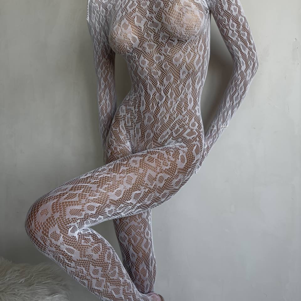 Chloé Bodystocking de Encaje Sensual Tejido Elástico Transparente para Contornear Cada Curva