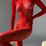 Chloé Bodystocking de Encaje Sensual Tejido Elástico Transparente para Contornear Cada Curva