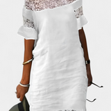 Inés | Vestido Casual de Lino con Encaje y Cuello Barco