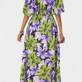 Elena | Vestido Largo con Estampado Floral y Escote Cruzado