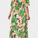 Elena | Vestido Largo con Estampado Floral y Escote Cruzado