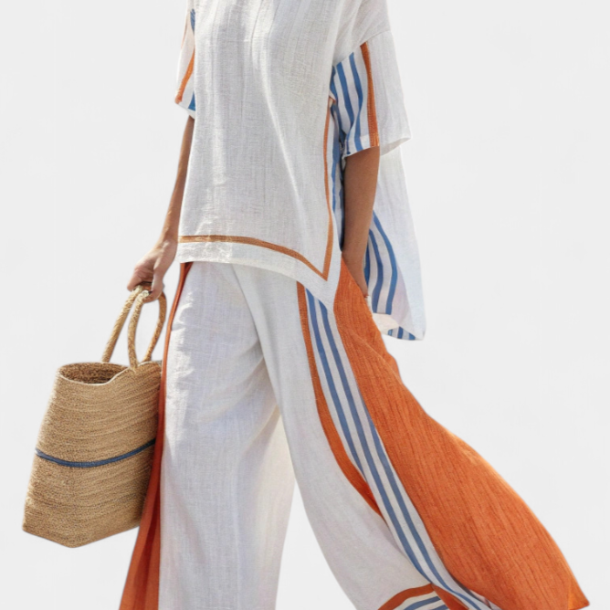 ELENA | CONJUNTO ÉTNICO CON RAYAS Y CORTE HOLGADO