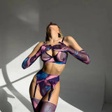 Amanda Lencería Conjunto Tie Dye de 5 Piezas Completo para Realzar Tus Curvas y Brillar