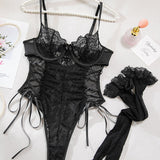 Christina Cuerpo Transparente De Encaje Con Motivo Floral Y Nudo Lateral Seductor