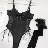 Christina Cuerpo Transparente De Encaje Con Motivo Floral Y Nudo Lateral Seductor