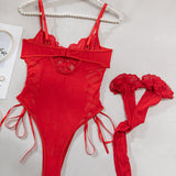 Christina Cuerpo Transparente De Encaje Con Motivo Floral Y Nudo Lateral Seductor