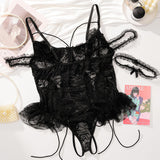 Camille Body De Encaje Tamaño Grande Con Detalles De Malla Y Lazo Delantero Atractivo