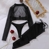 Conjunto Alessandra Lencería Top Corto en Malla Translúcida con Estructura de Armaduras Braga Alta y Medias