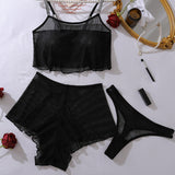 Manon Top De Malla Transparente Y Conjunto De Pijama Corto Suave Y Ligeramente Confortable