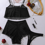 Manon Top De Malla Transparente Y Conjunto De Pijama Corto Suave Y Ligeramente Confortable