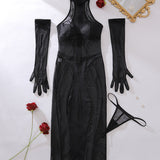 Amanda Bata De Malla Sensual Con Guantes De Noche Lencería De Fiesta Para Mujer Seductora Y Confortable