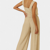 Marta | Conjunto de Lino con Blusa sin Mangas y Pantalón Fluido