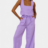 Marta | Conjunto de Lino con Blusa sin Mangas y Pantalón Fluido