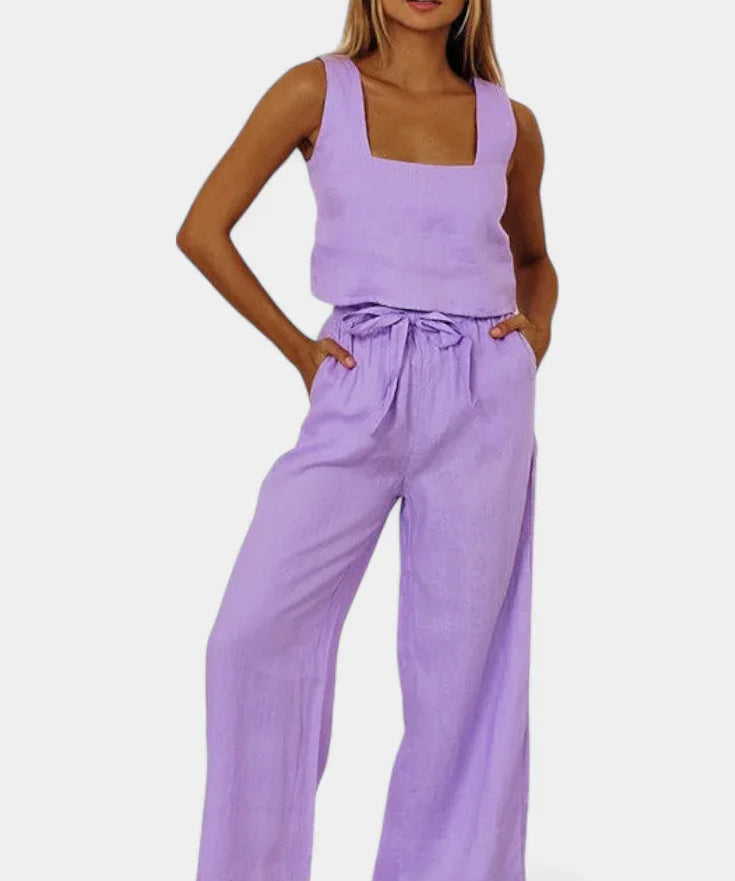 Marta | Conjunto de Lino con Blusa sin Mangas y Pantalón Fluido - Hala Madrid