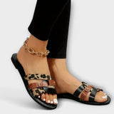Silvia - Sandalias con tiras cruzadas de leopardo
