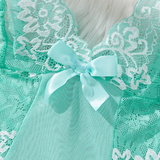 Julia Bata De Noche De Encaje Sensual Con Escote En V Profundo Y Tanga Exquisita