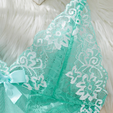 Julia Bata De Noche De Encaje Sensual Con Escote En V Profundo Y Tanga Exquisita