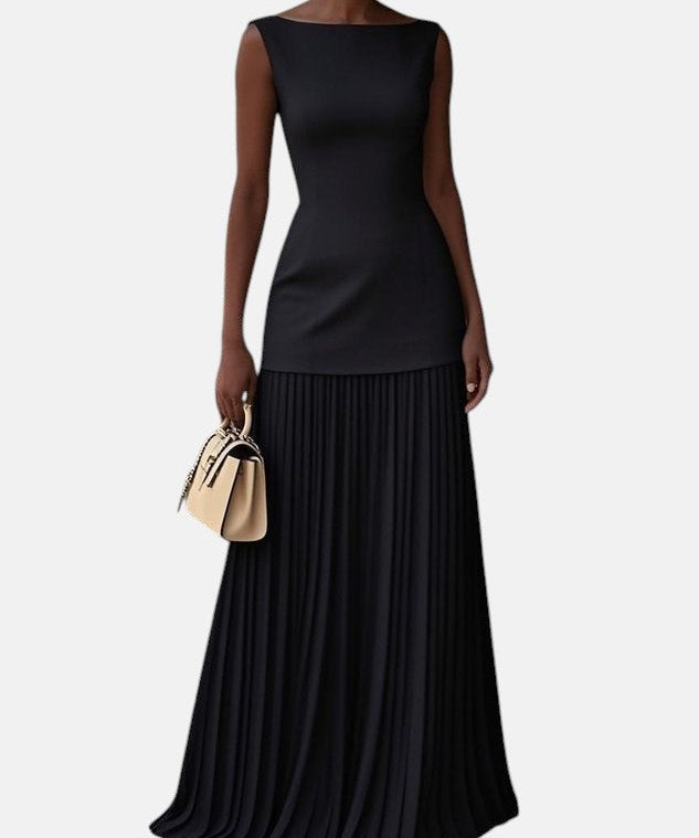 CLAUDIA | VESTIDO LARGO SIN MANGAS CON PLIEGUES