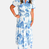 ALEJANDRA | VESTIDO LARGO CLÁSICO CON ESTAMPADO TOILE