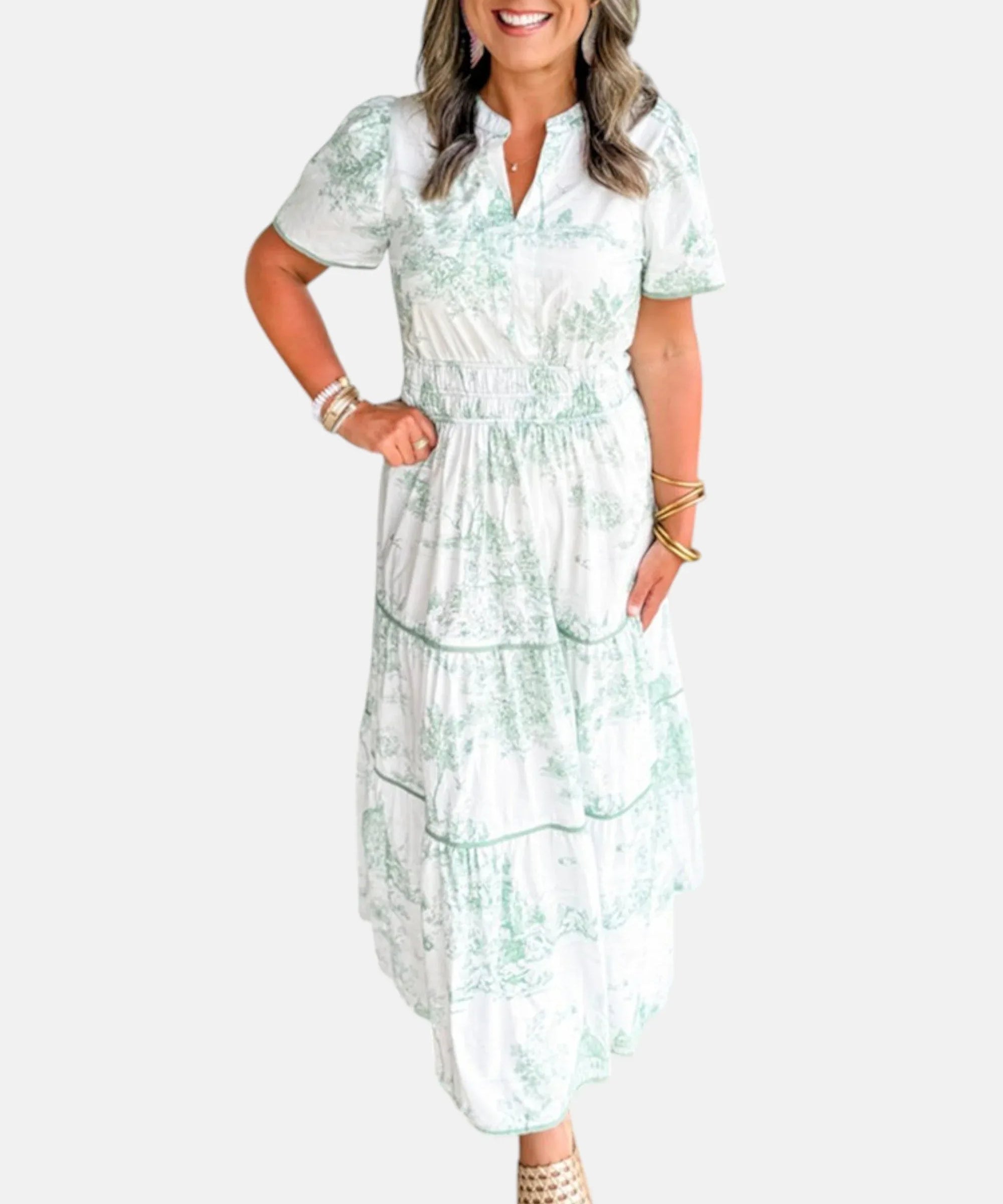 ALEJANDRA | VESTIDO LARGO CLÁSICO CON ESTAMPADO TOILE - Hala Madrid