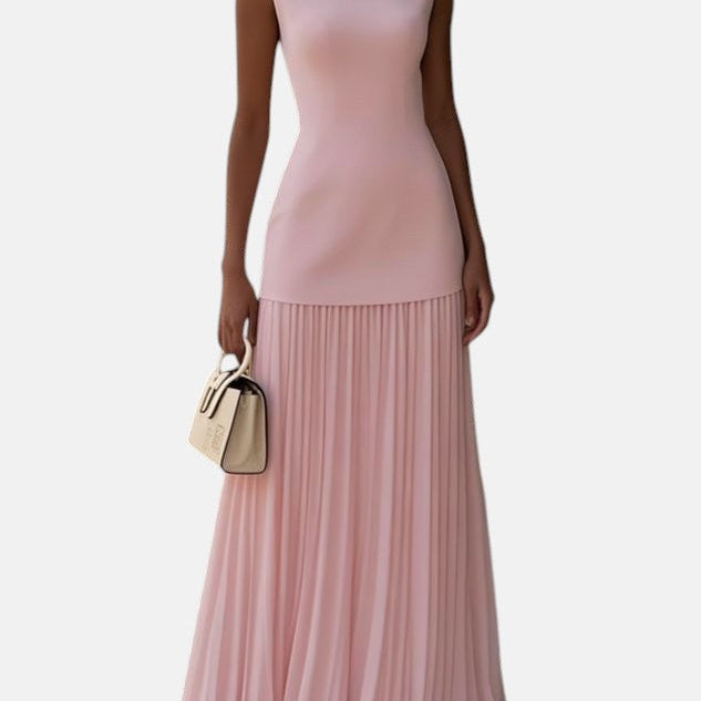 CLAUDIA | VESTIDO LARGO SIN MANGAS CON PLIEGUES