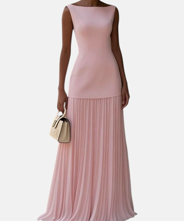 CLAUDIA | VESTIDO LARGO SIN MANGAS CON PLIEGUES